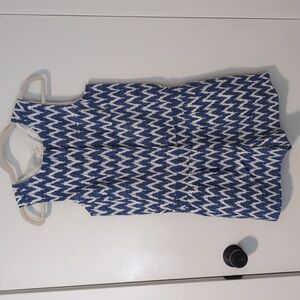 J. Crew Linen Blend Blue and White Sleeveless Chevron Romper Shorts